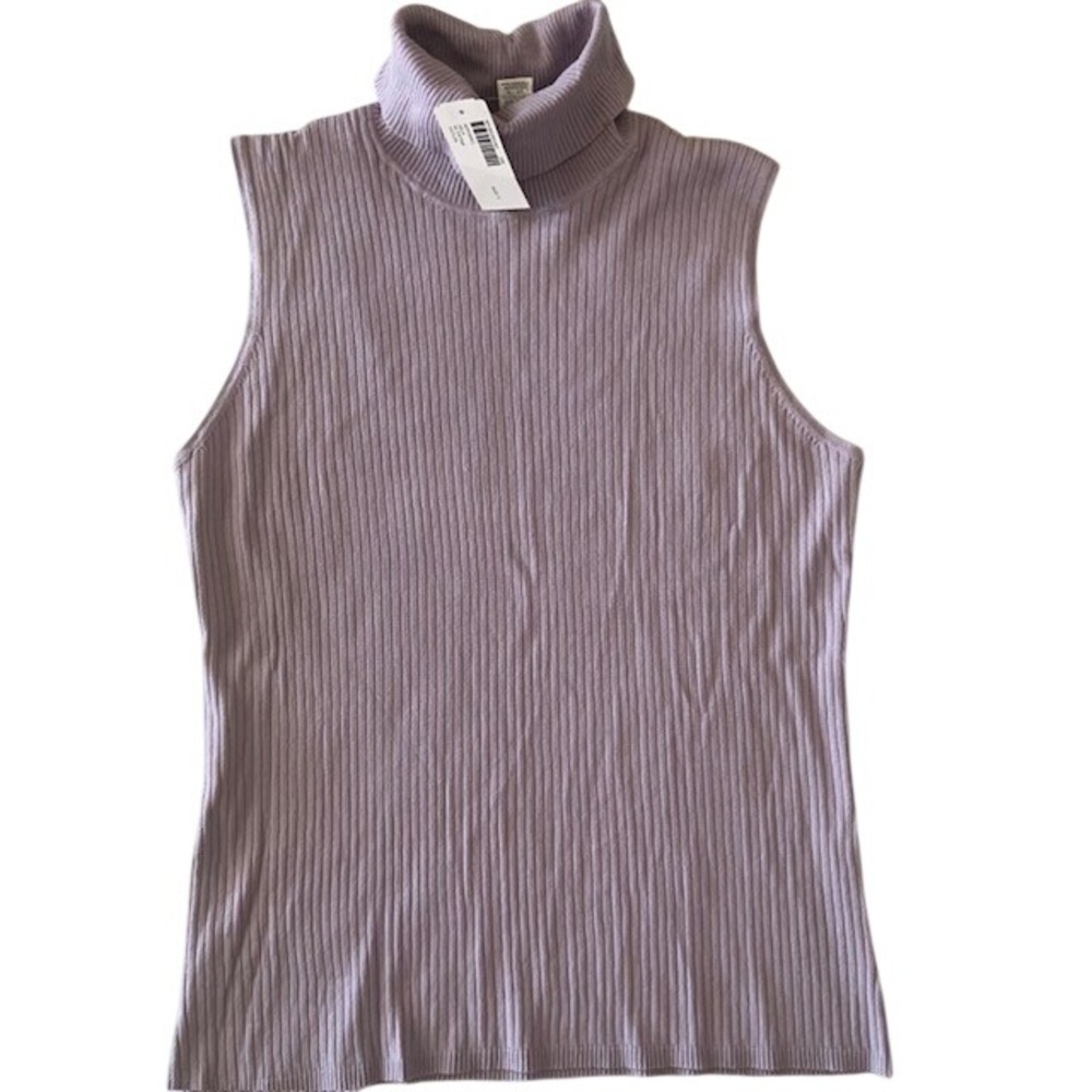 Chico's NWT Size 3 Lavender Silk Ribbed Shell Sleeveless Turtleneck Pastel Luxe